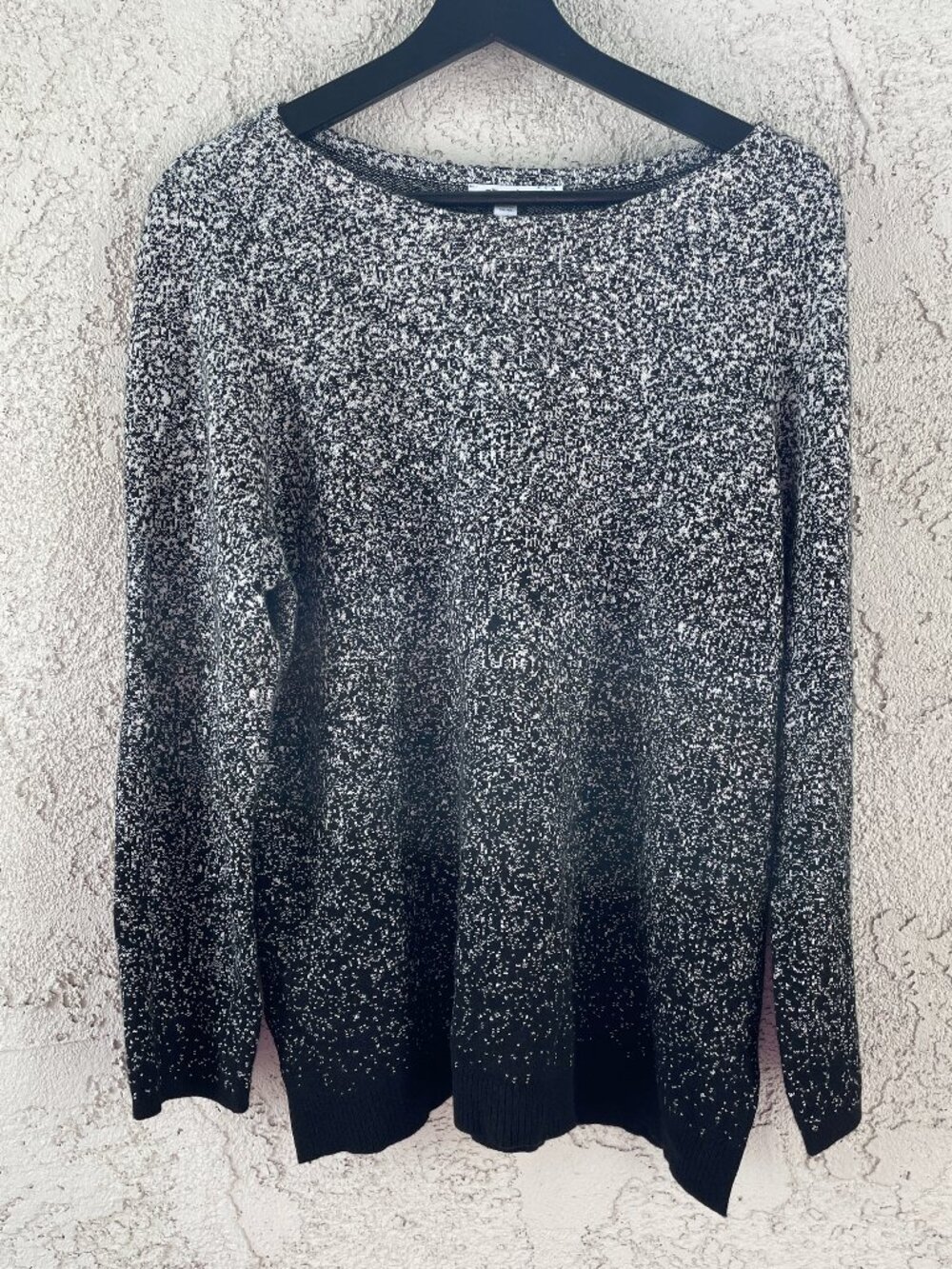 Chico's Ella Ombre Marled Bateau Sweater Black White Soft Knit Size 2 Large